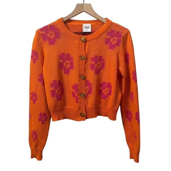 NWT Tach Vera Floral Knit Cardigan Button Front Size Small Orange Pink Y2K - Picture 3 of 16
